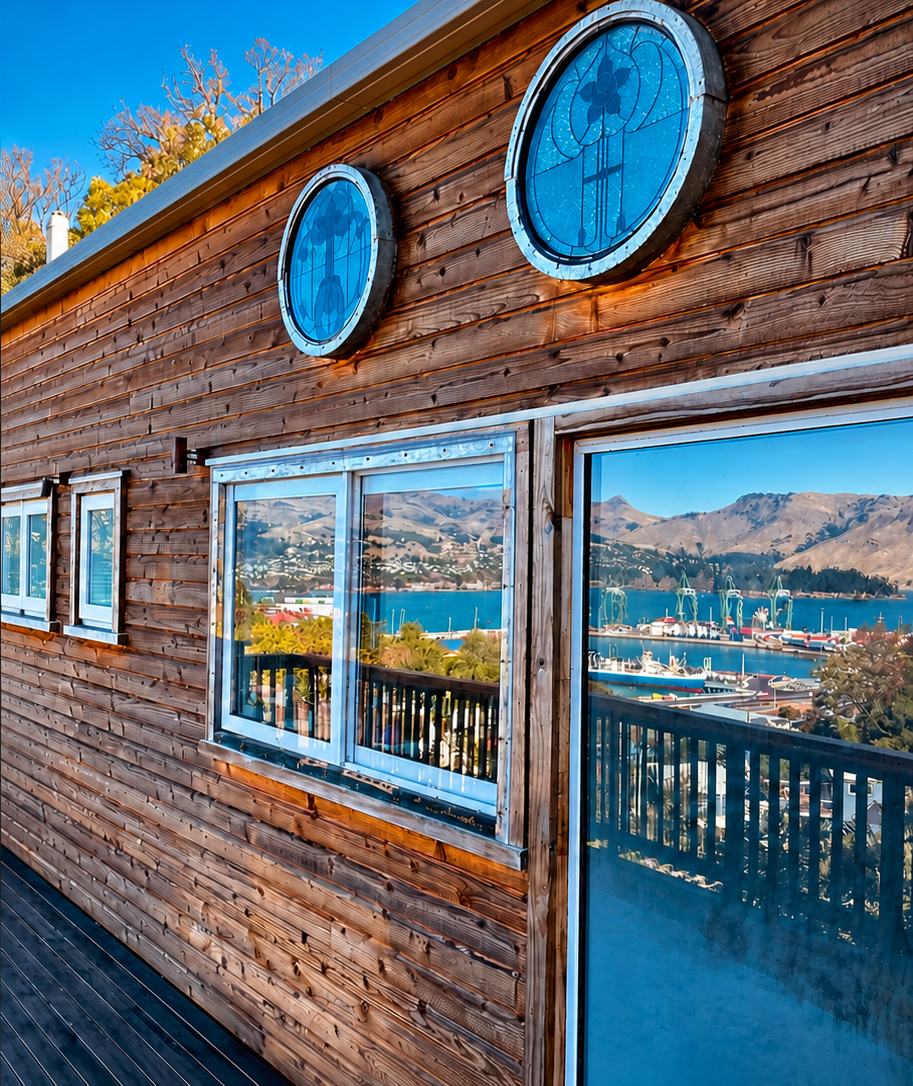 The Sitting Room studio building above Lyttelton Harbour